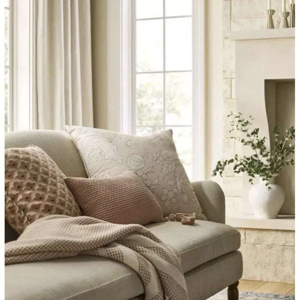 Threshold Embroidered Floral Orange Cream‎ Throw Pillow Cases Set of 2 24x24